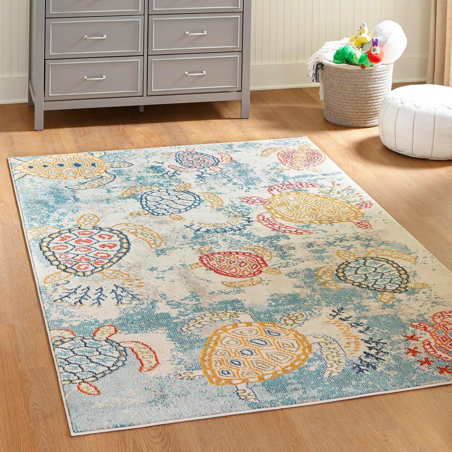 Coastal Charm Beige & Blue 8' x 10' Synthetic Easy-Care Rug