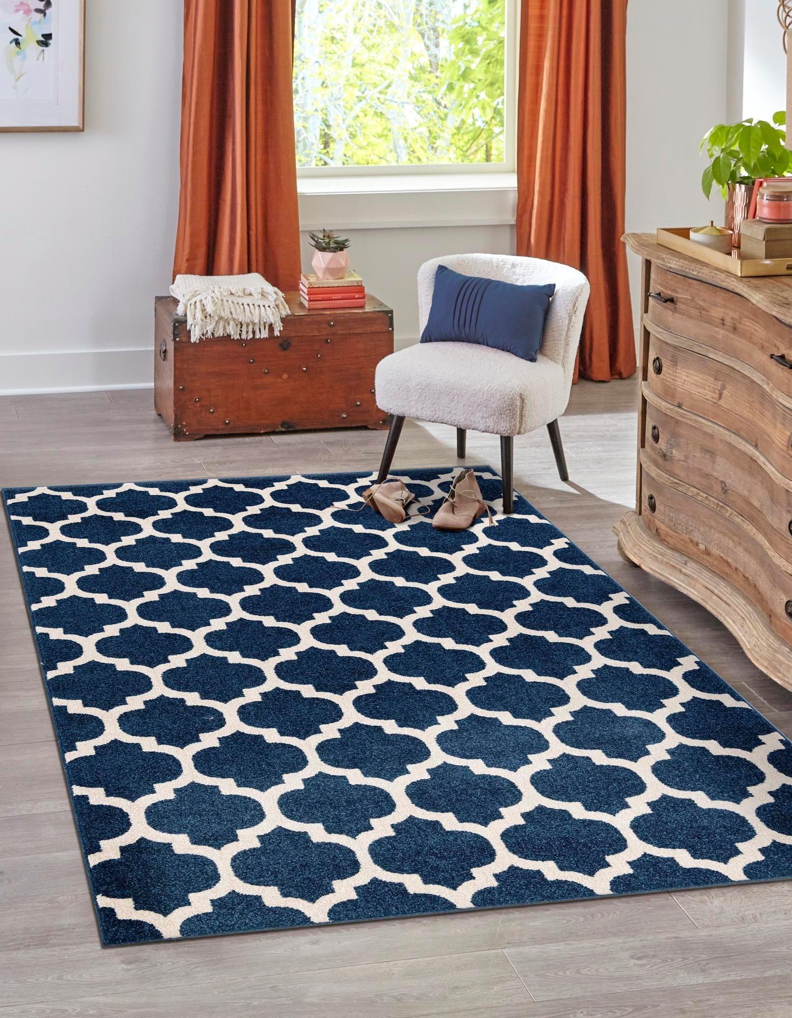 Unique Loom 4' 1 x 6' 1 Trellis Philadelphia Dark Blue Area Rug