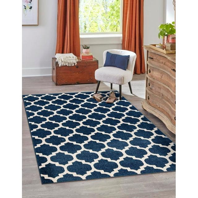 Unique Loom 4' 1 x 6' 1 Trellis Philadelphia Dark Blue Area Rug