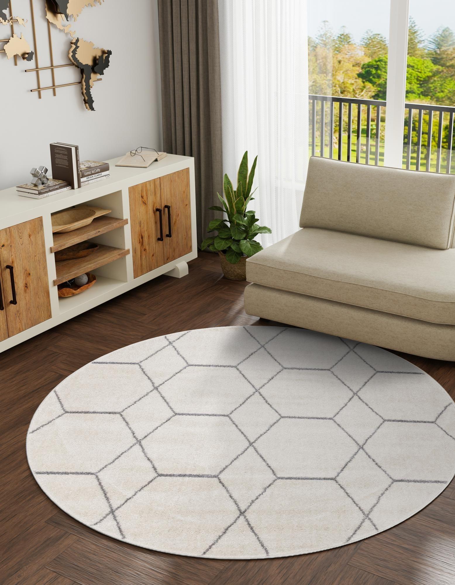 Unique Loom 4' 0 x 4' 0 Trellis Frieze Ivory Area Rug