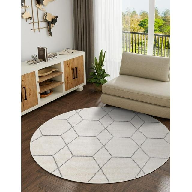 Unique Loom 4' 0 x 4' 0 Trellis Frieze Ivory Area Rug