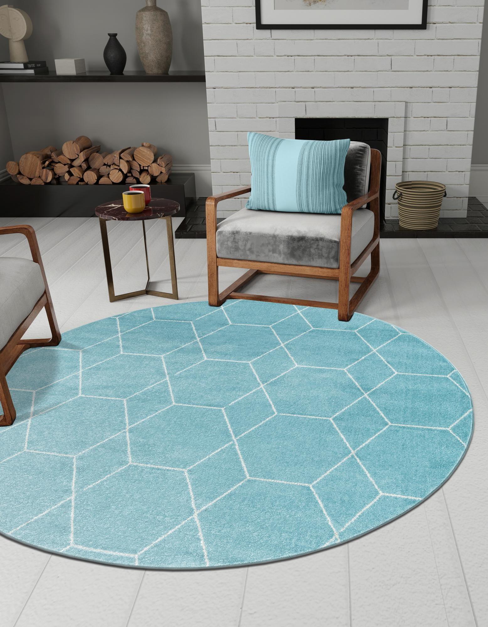 Unique Loom 4' 0 x 4' 0 Trellis Frieze Light Blue Area Rug