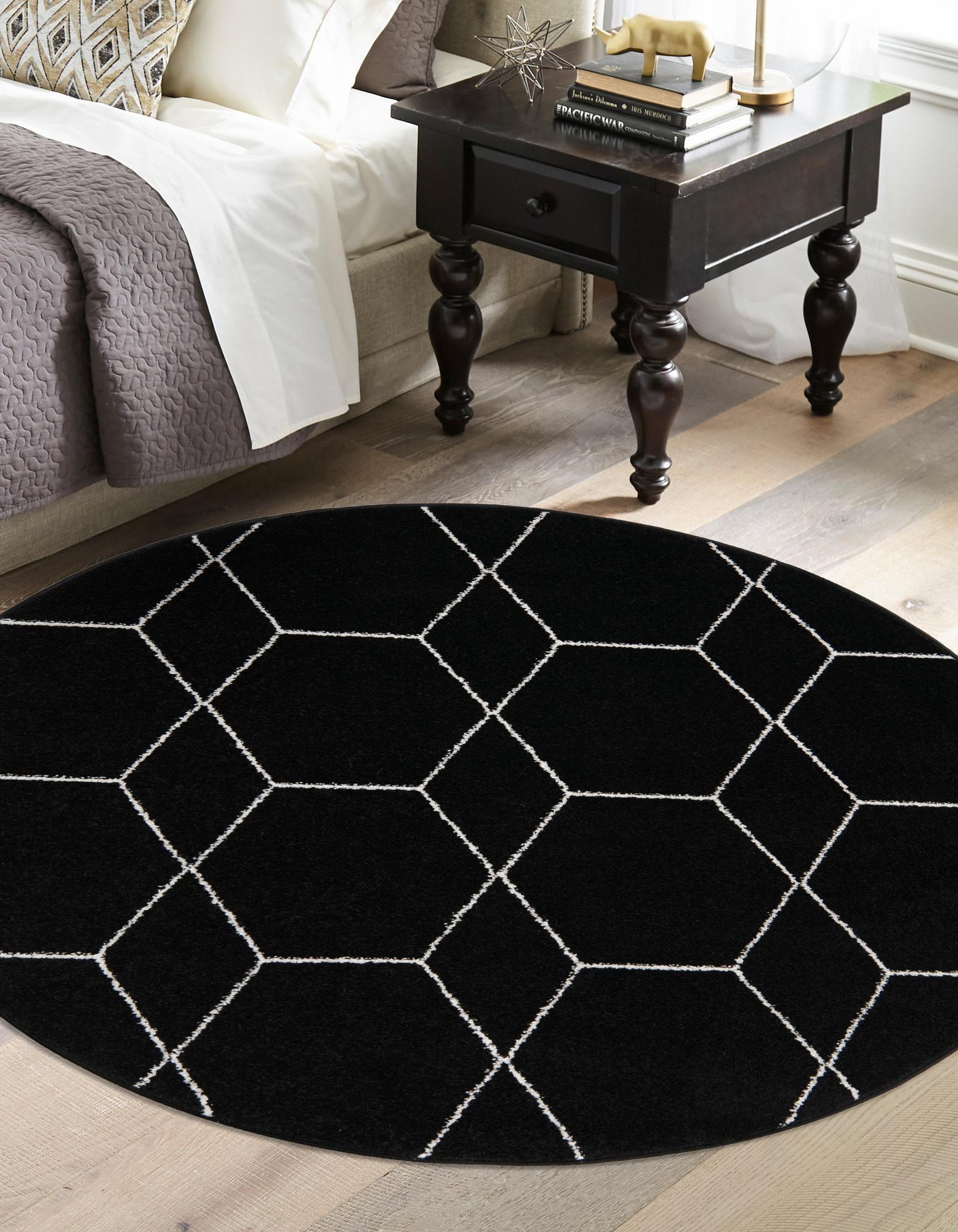 Unique Loom 5' 0 x 5' 0 Trellis Frieze Black Area Rug