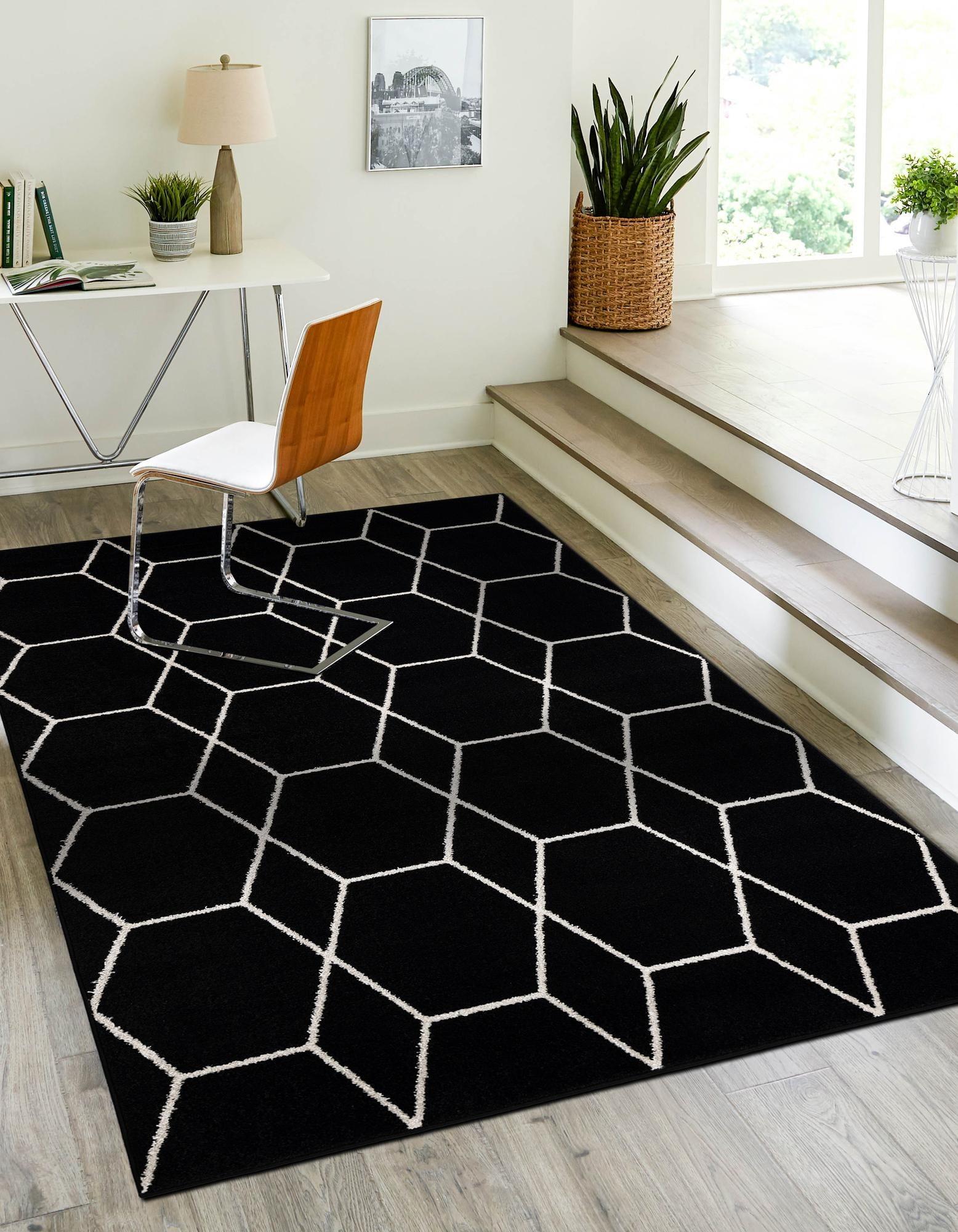 Unique Loom 5' 0 x 8' 0 Trellis Frieze Geometric Black Area Rug