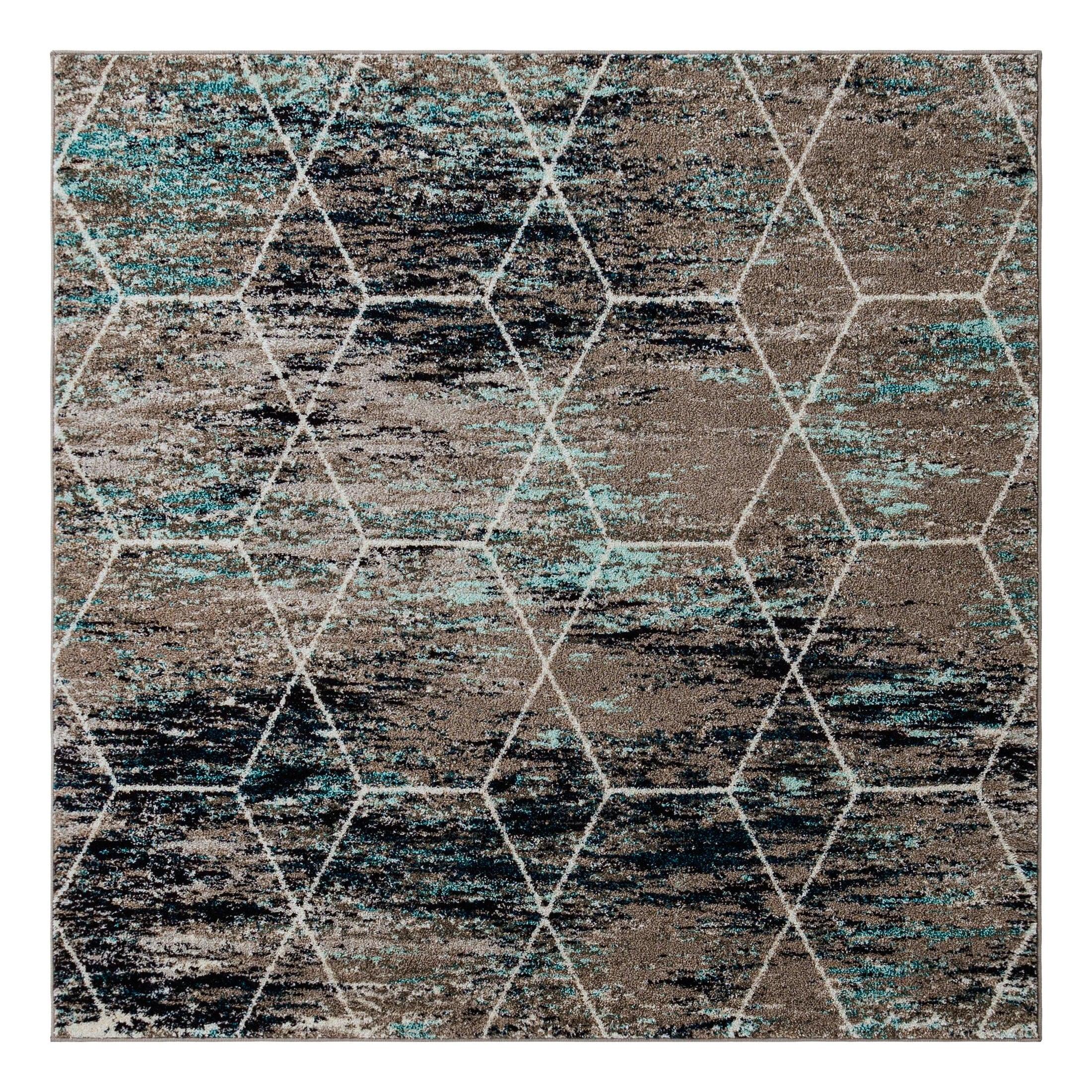 Unique Loom 6' 0 x 6' 0 Trellis Frieze Geometric Blue Multi Area Rug