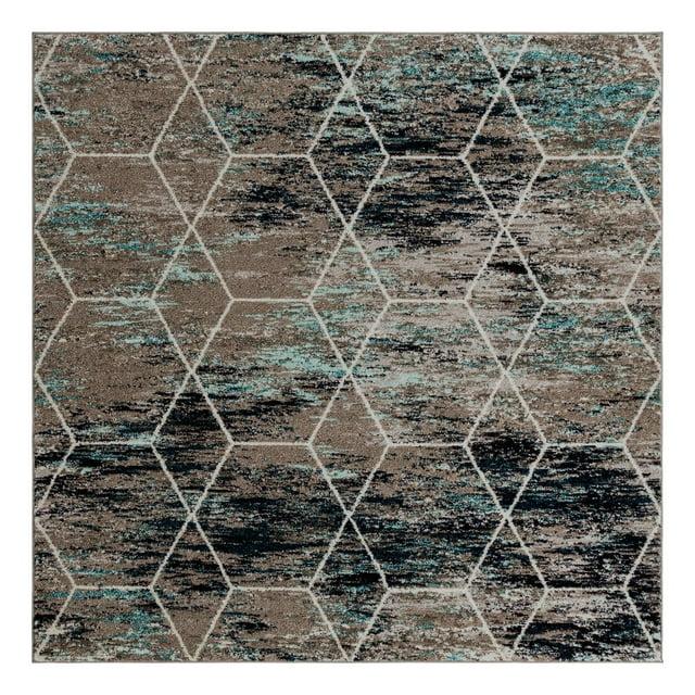 Unique Loom 7' 0 x 7' 0 Trellis Frieze Geometric Blue Multi Area Rug