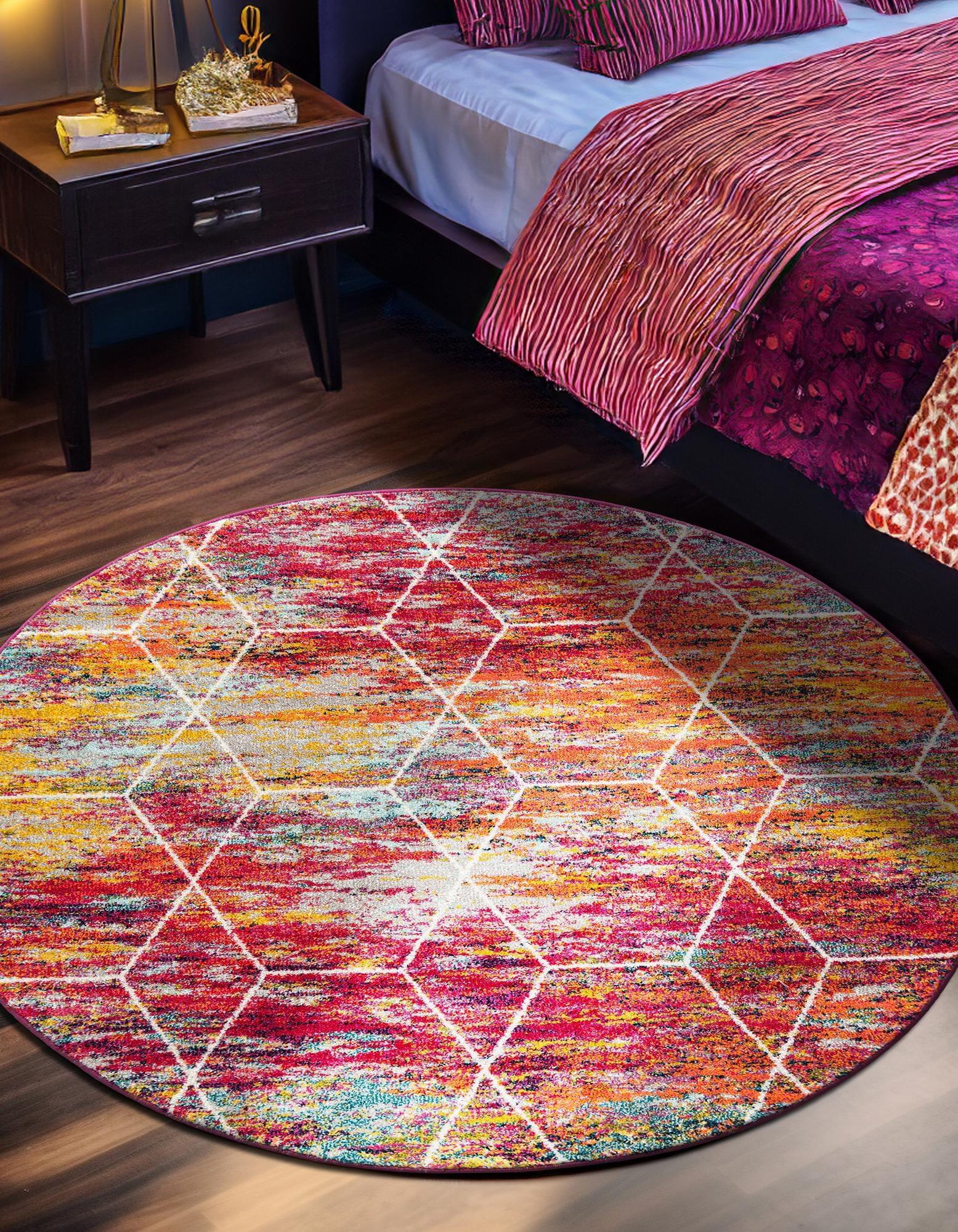 Unique Loom 7' 0 x 7' 0 Trellis Frieze Geometric Multi Area Rug