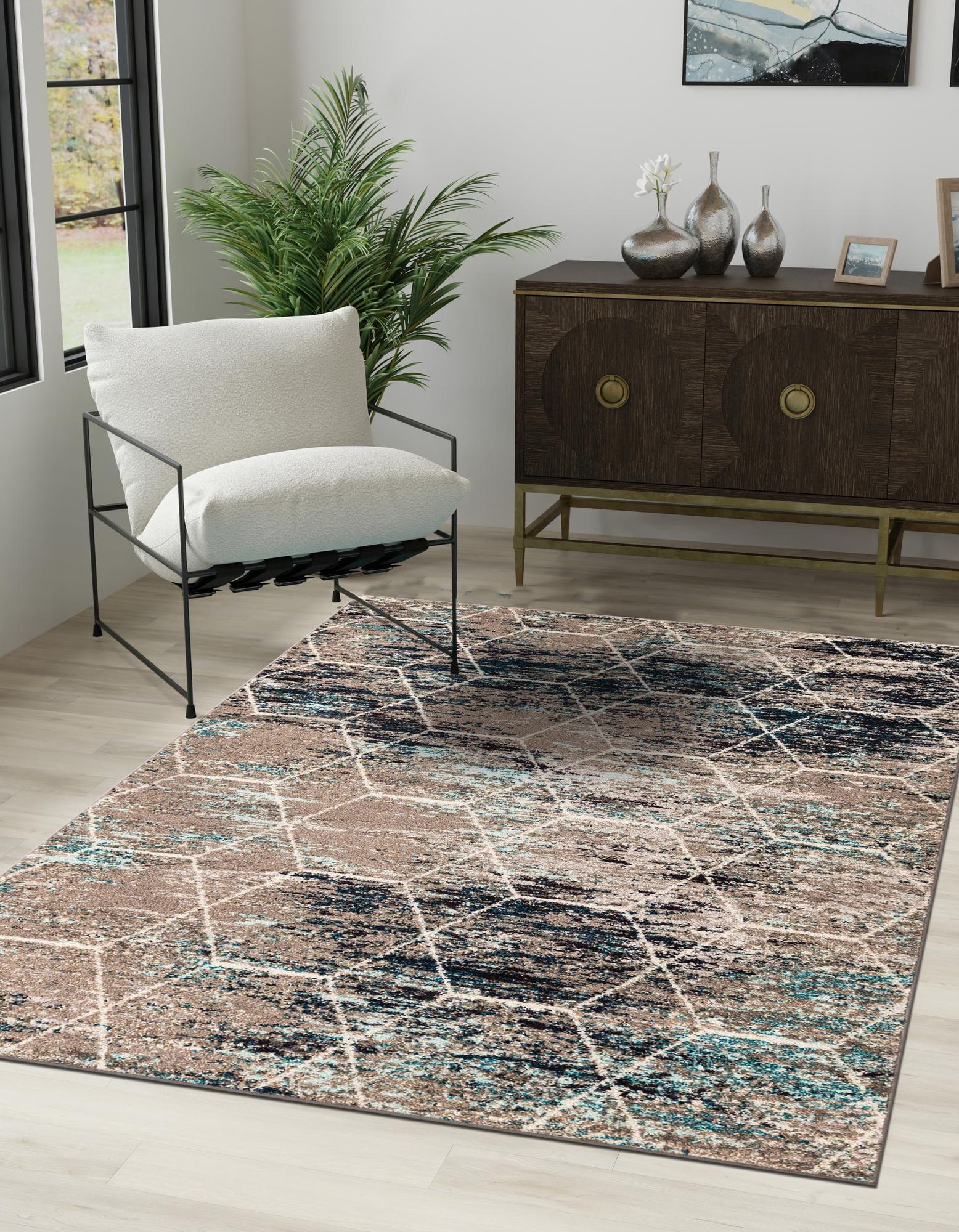Unique Loom 8' 0 x 10' 0 Trellis Frieze Geometric Blue Multi Area Rug