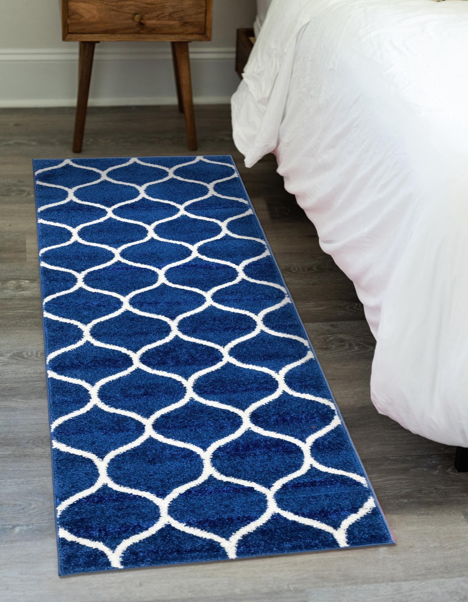 Unique Loom 2' 0 x 13' 0 Trellis Frieze Rounded Navy Blue Area Rug