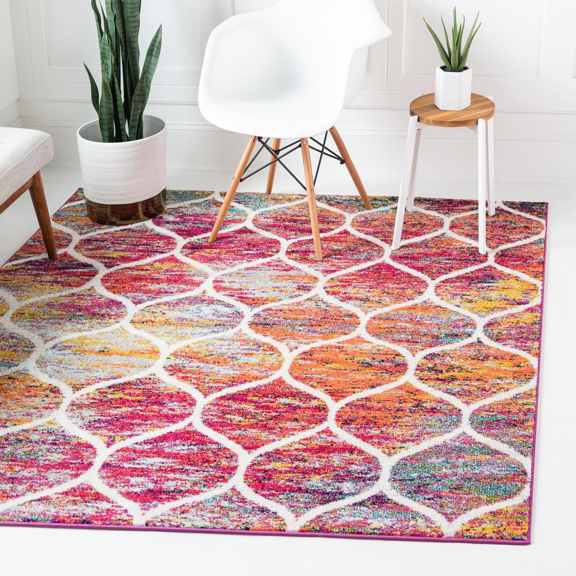 Unique Loom 3' 0 x 3' 0 Trellis Frieze Rounded Multi Area Rug