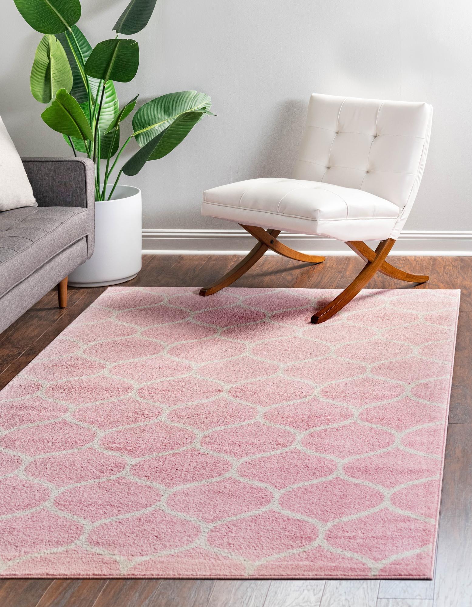 Unique Loom 4' 0 x 6' 0 Trellis Frieze Rounded Light Pink Area Rug