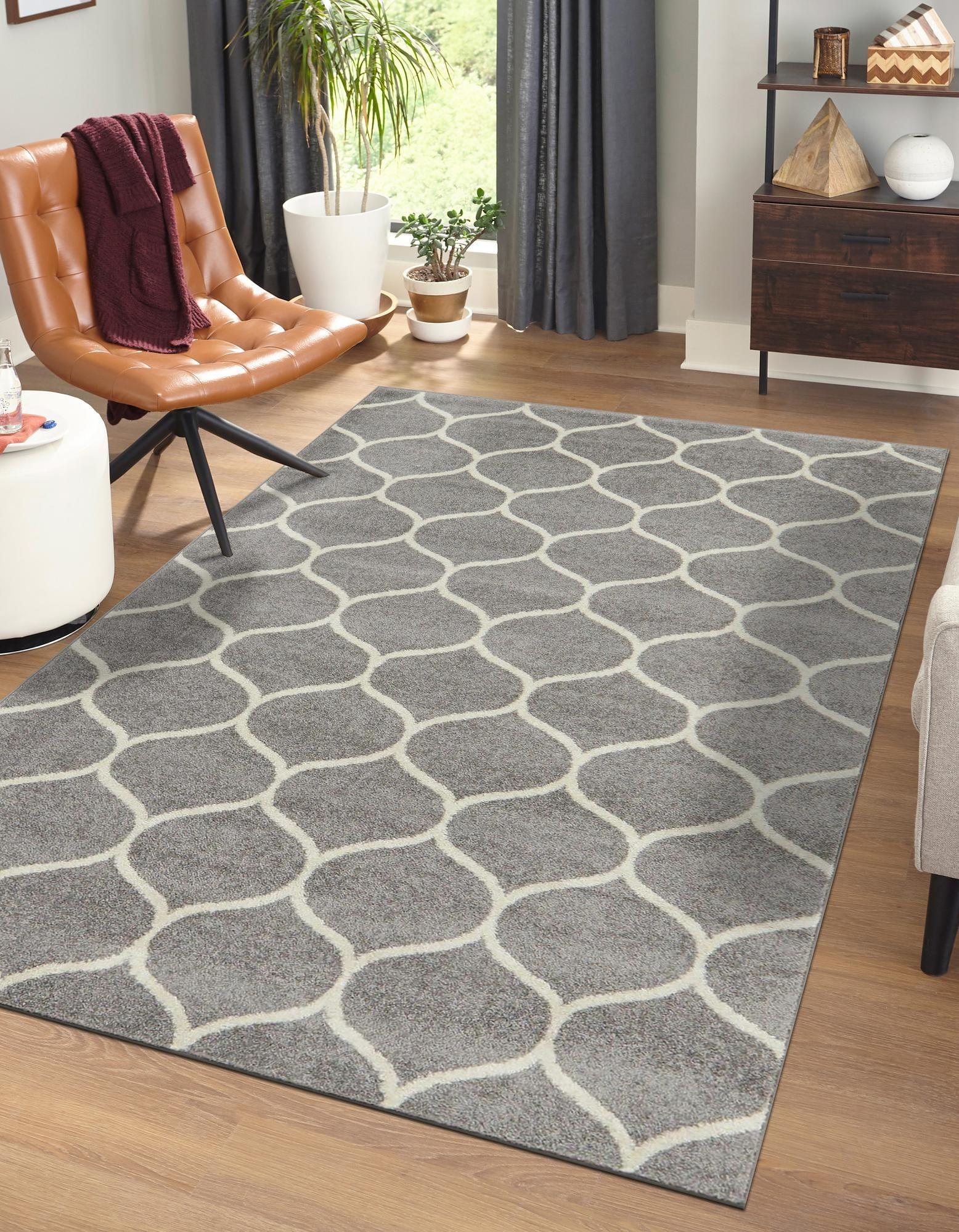 Unique Loom 5' 0 x 8' 0 Trellis Frieze Rounded Light Gray Area Rug