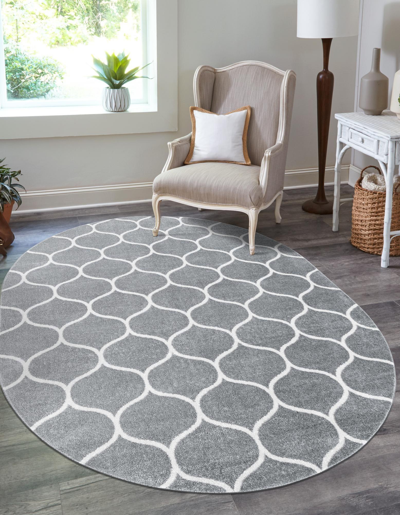 Unique Loom 7' 10 x 10' 0 Trellis Frieze Rounded Light Gray Area Rug