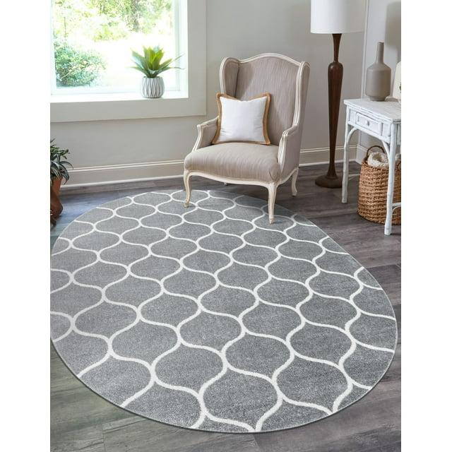 Unique Loom 7' 10 x 10' 0 Trellis Frieze Rounded Light Gray Area Rug