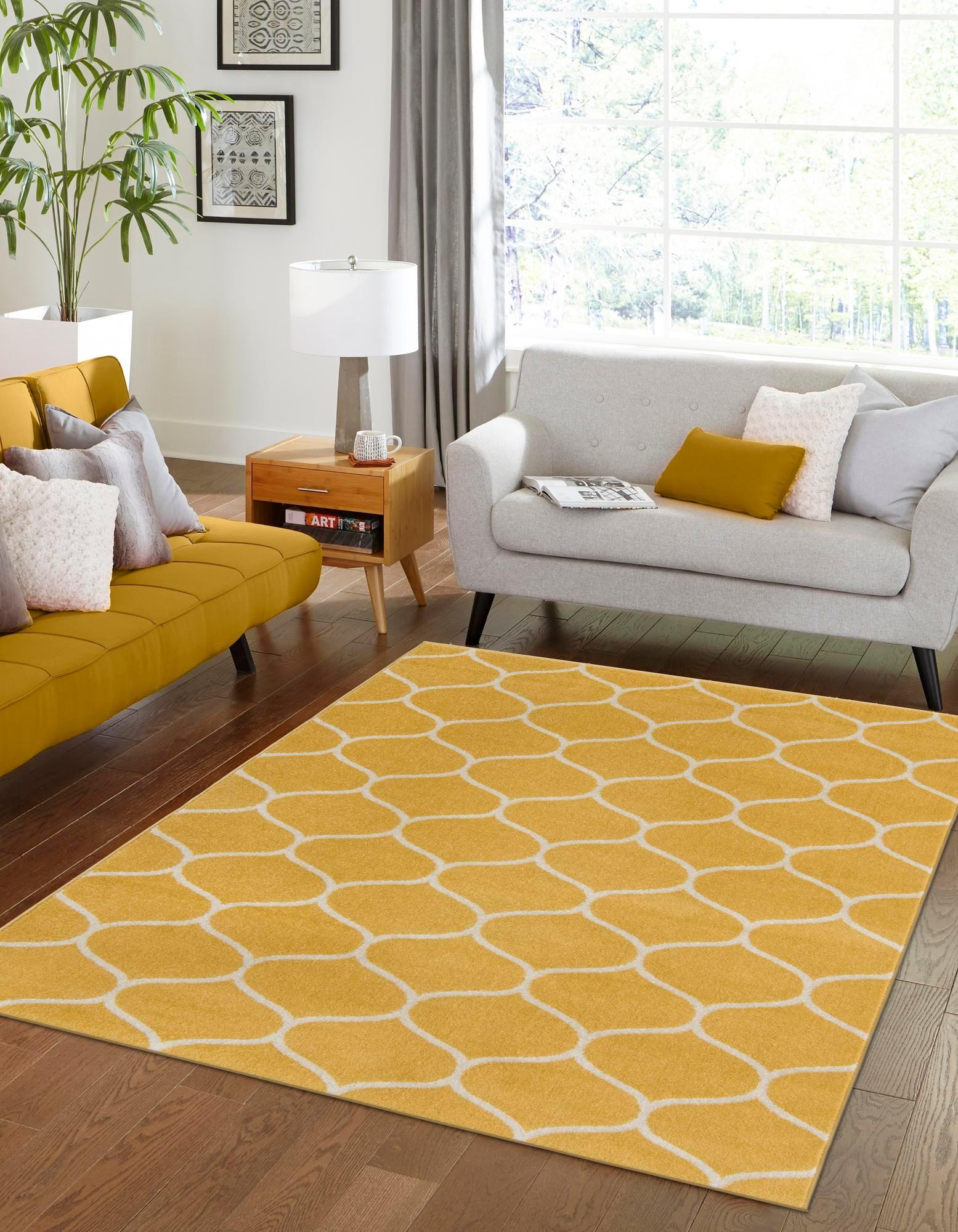 Unique Loom 9' 0 x 12' 0 Trellis Frieze Rounded Yellow Area Rug