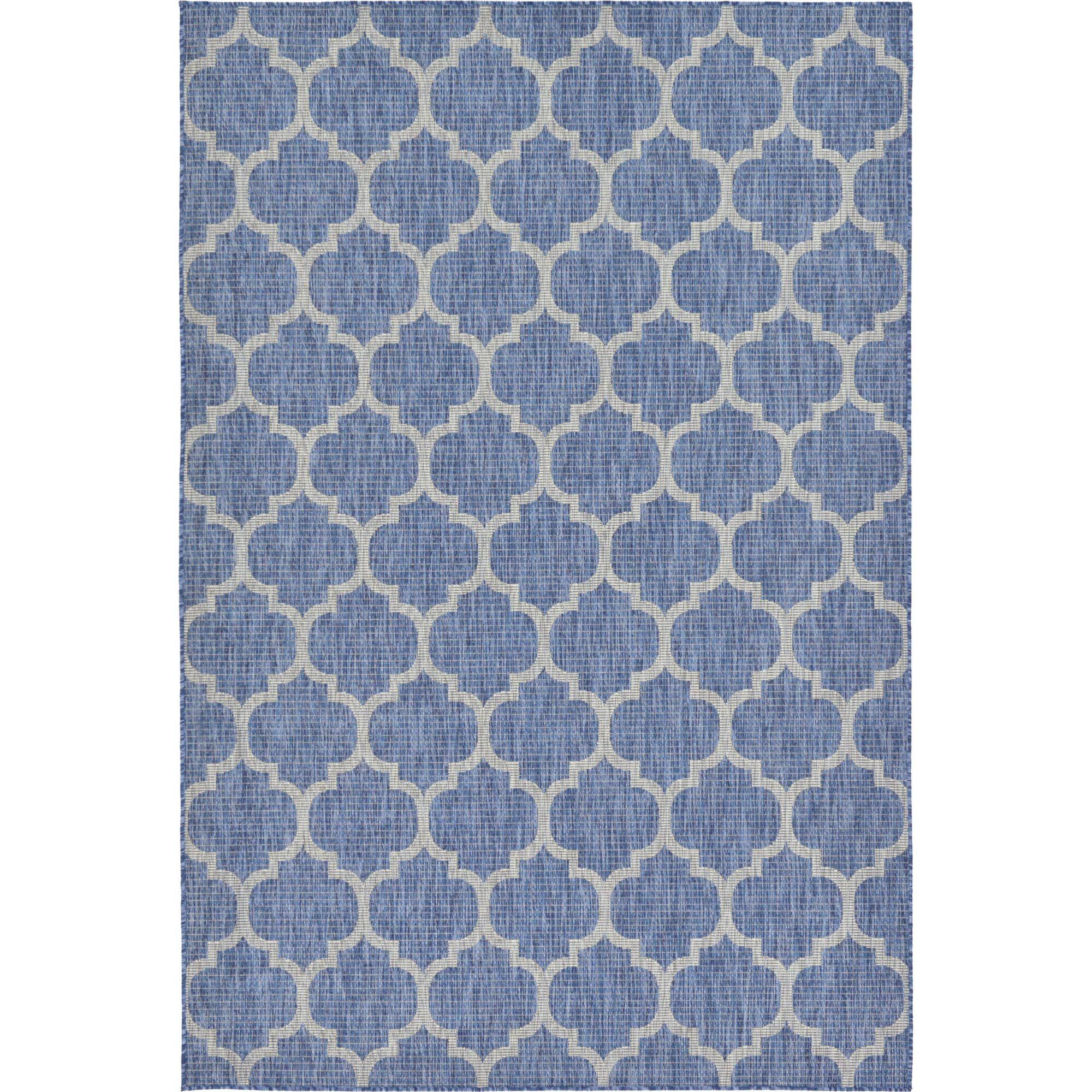 Unique Loom 6' 1 x 9' 0 Rectangle Indoor/Outdoor Trellis Navy Blue Area Rug