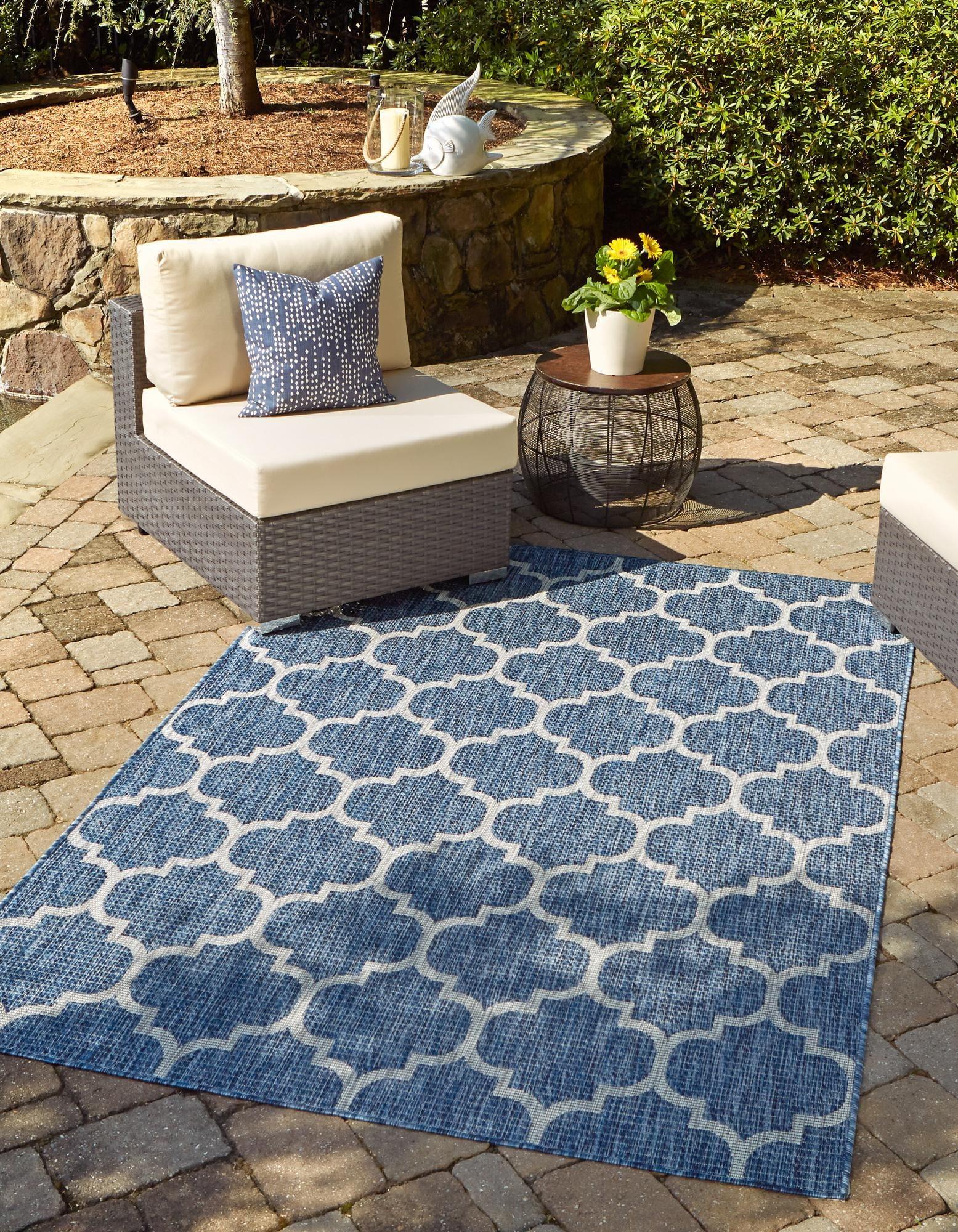 Navy Blue Trellis 9' x 12' Synthetic Outdoor Rug