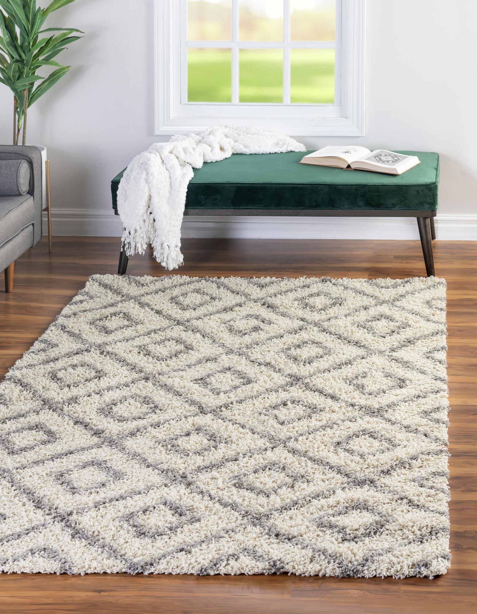Unique Loom 6' 0 x 9' 0 Rectangle Trellis Shag Ivory Area Rug