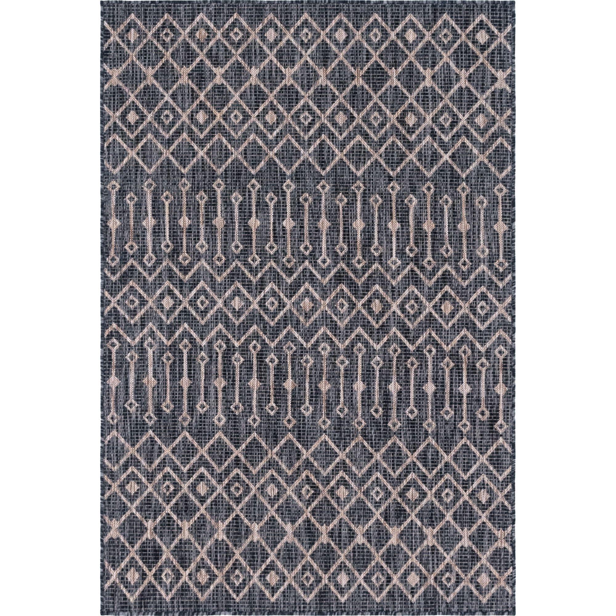 Charcoal Gray Trellis Rectangular 4' x 6' Washable Outdoor Rug