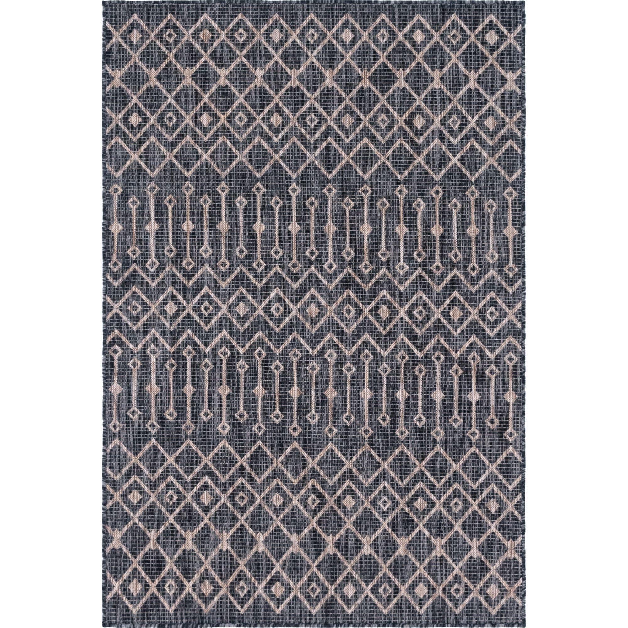 Unique Loom 4' 1 x 6' 1 Rectangle Indoor/Outdoor Trellis Charcoal Gray Area Rug