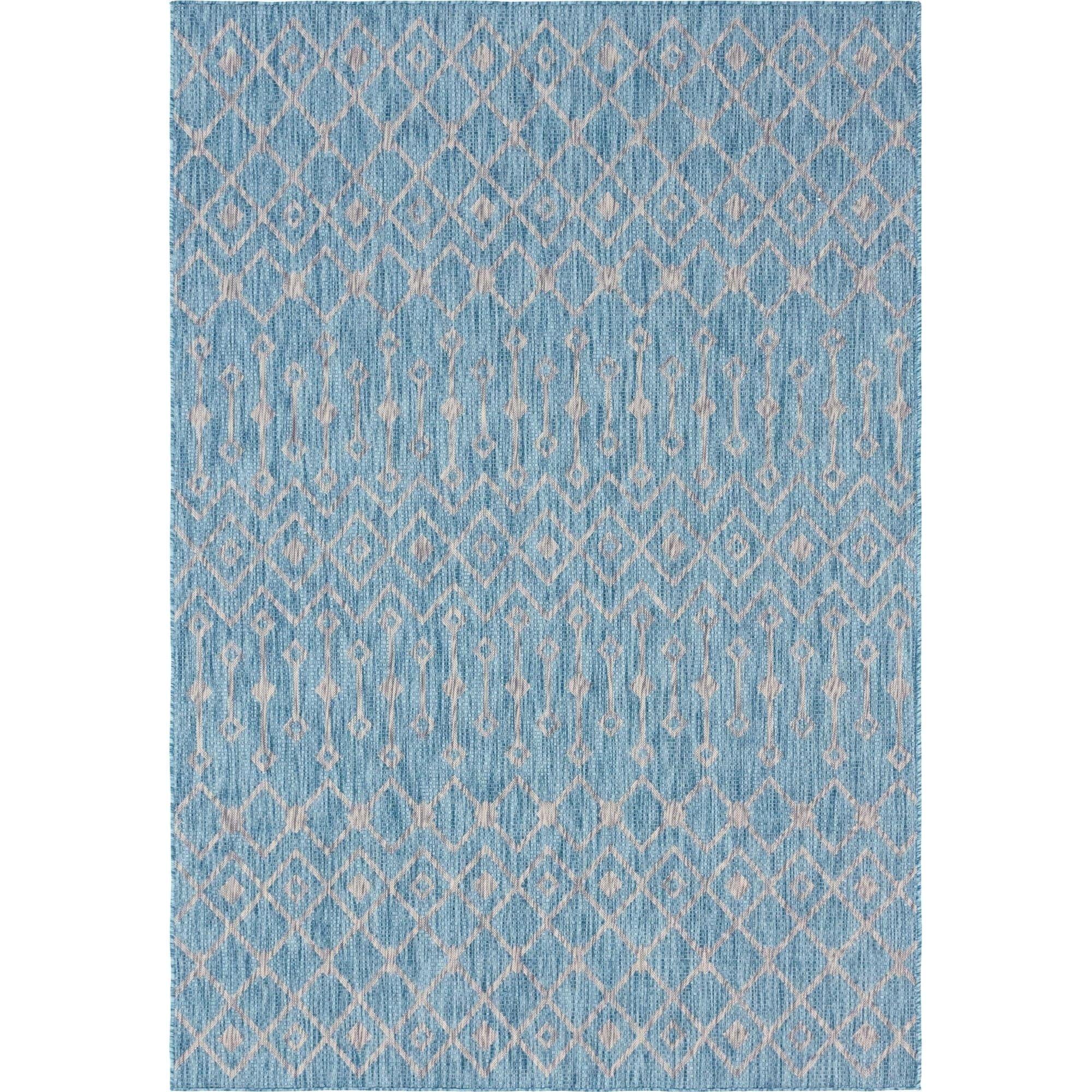 Unique Loom Outdoor Trellis Collection Area Rug - Tribal Trellis (7' 1" x 10' Rectangle Aqua/Ivory)