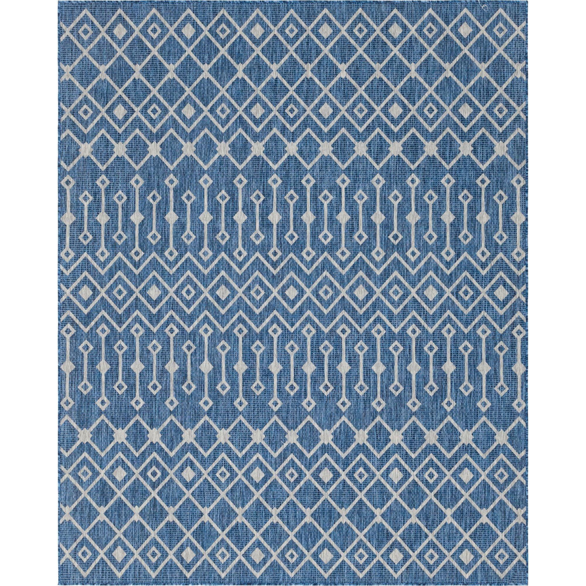 Blue Ivory Trellis 8' x 10' Synthetic Outdoor Rug