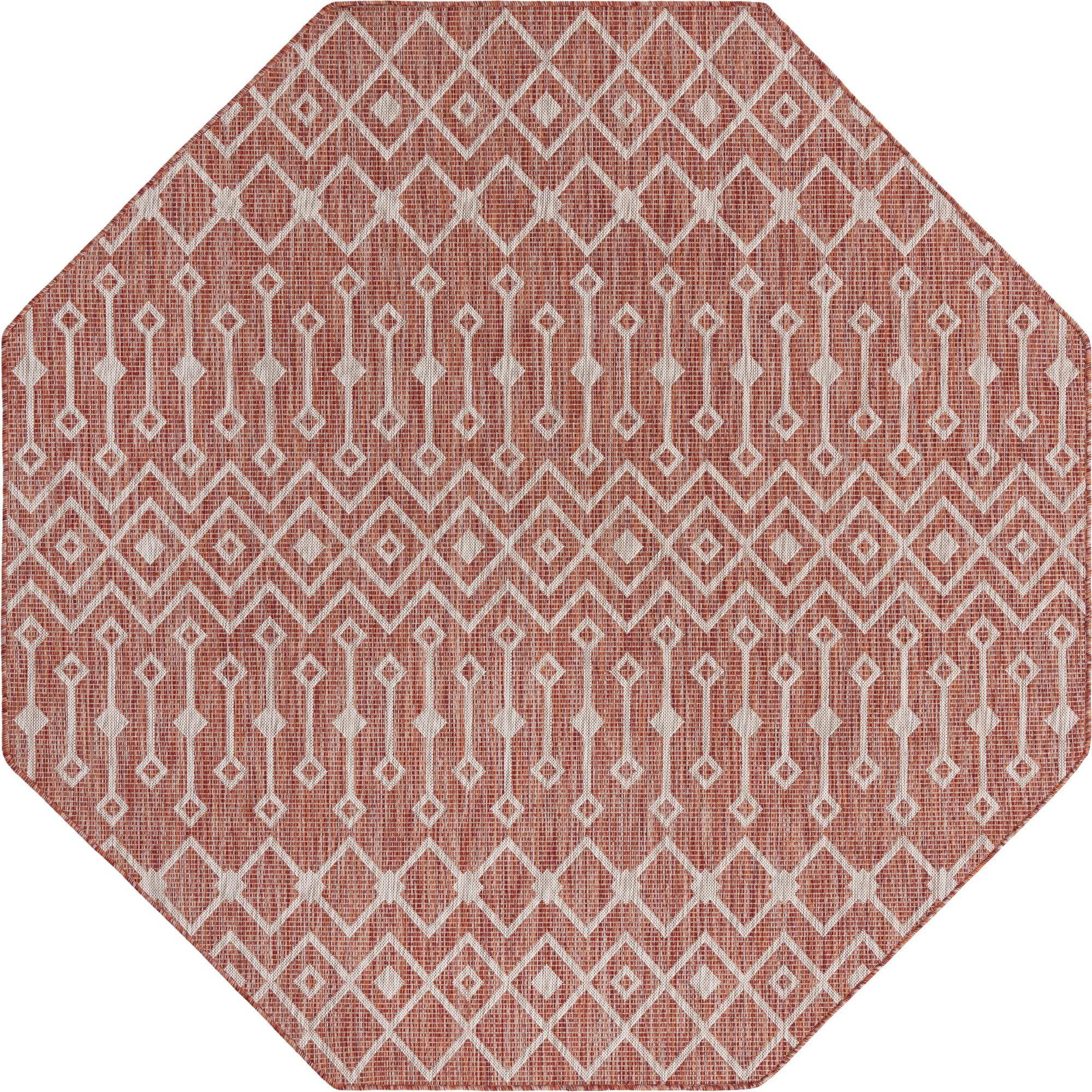 Unique Loom 7' 10 x 7' 10 Octagon Indoor/Outdoor Trellis Rust Red Area Rug