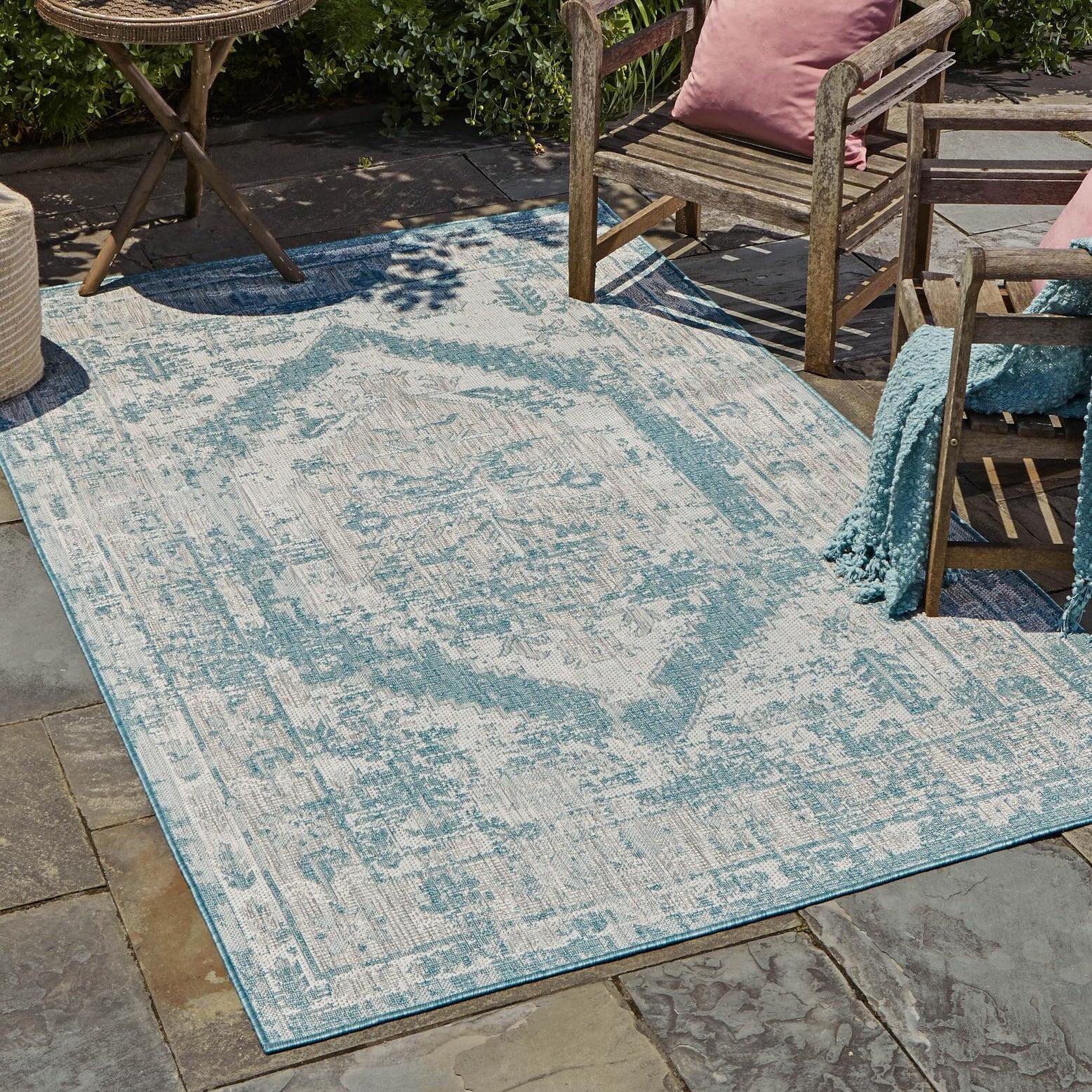 Unique Loom 2' 2 x 3' 1 Rectangle Indoor/Outdoor Traditional Aqua Area Rug