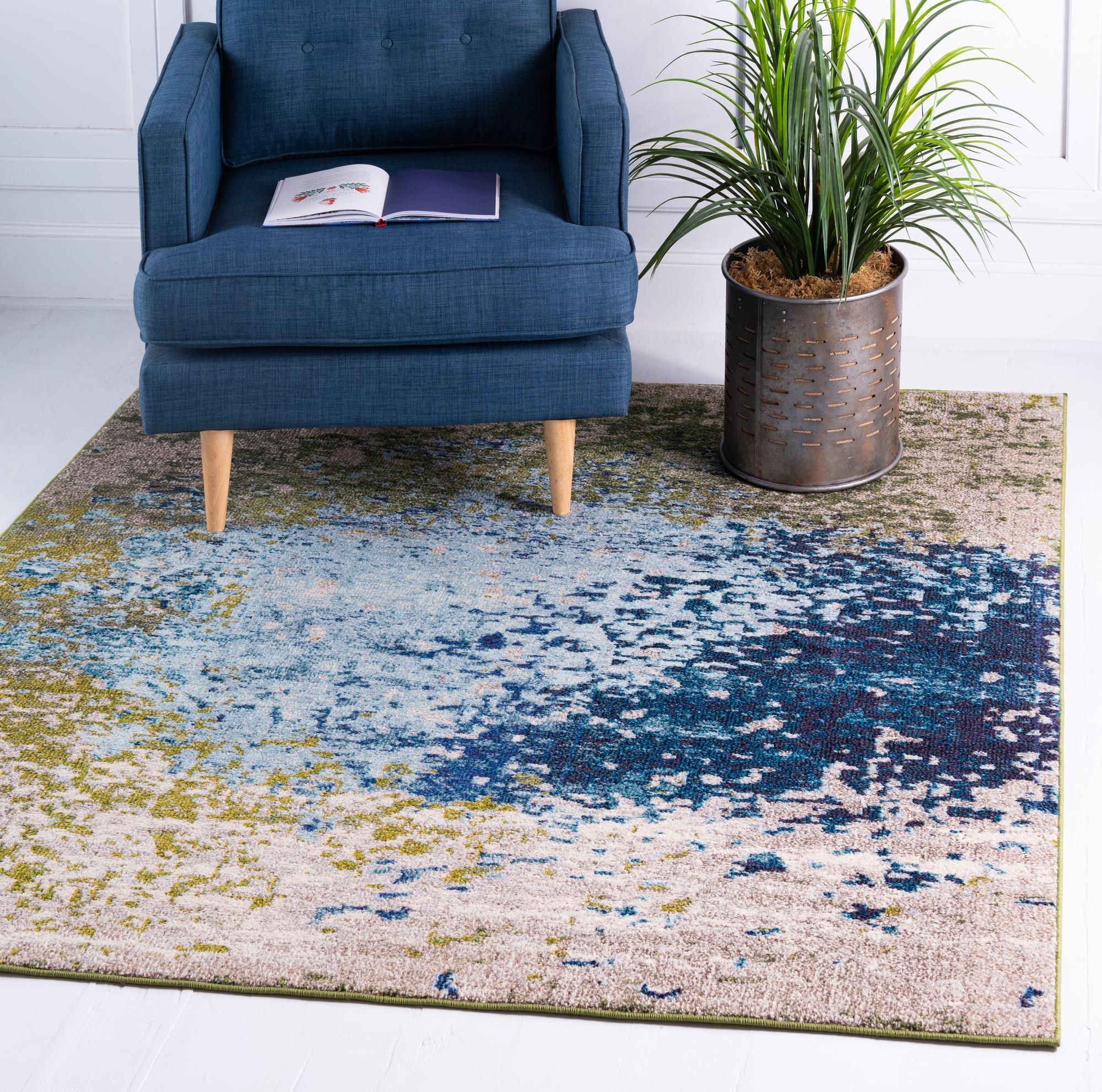 Hyacinth 5' Square Blue Abstract Stain-Resistant Rug