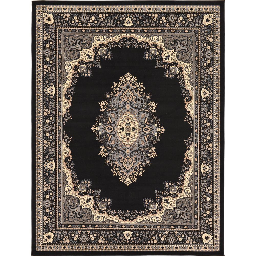 Elegant Medallion 9' x 12' Rectangular Black Synthetic Area Rug