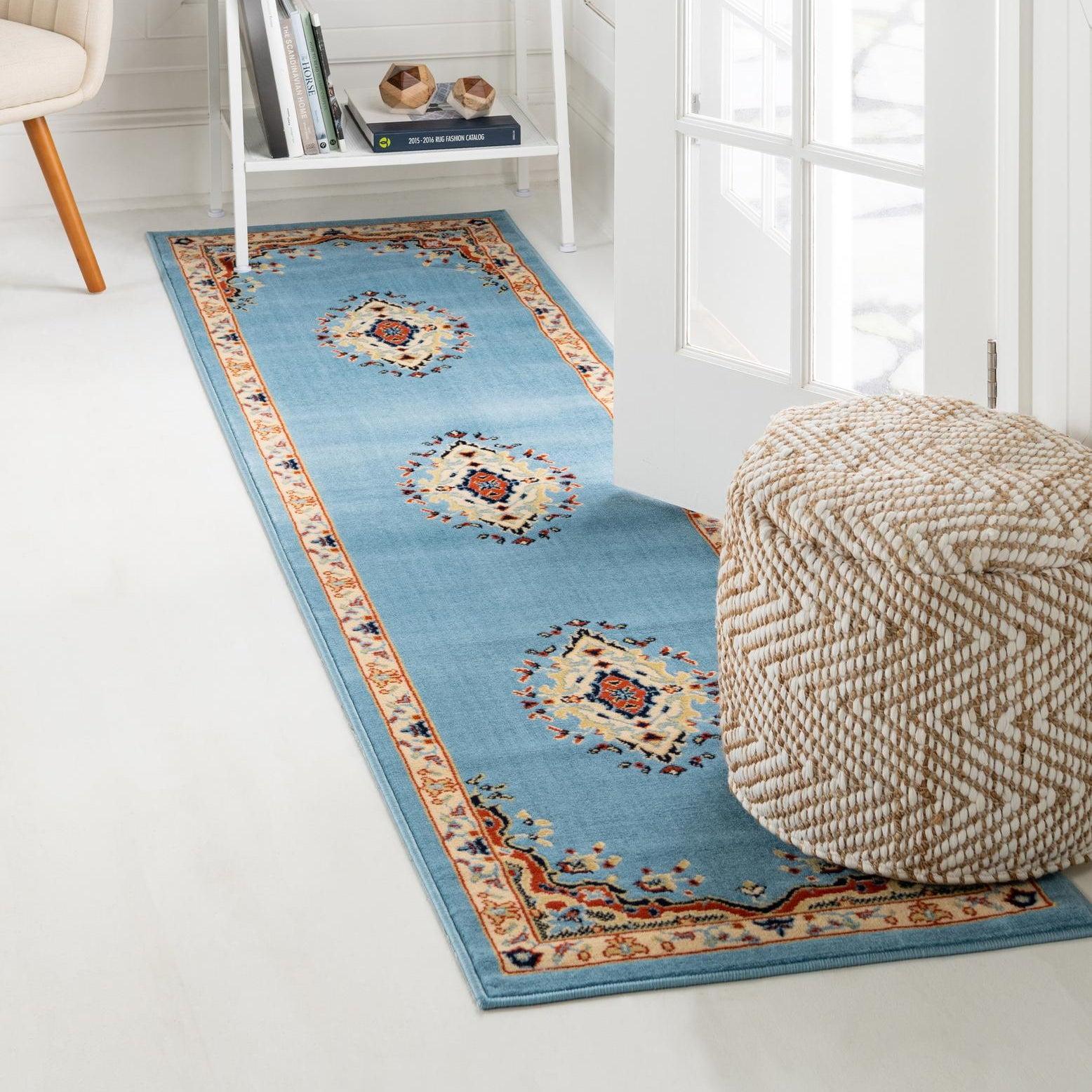 Unique Loom Reza Collection Area Rug - Washington (3' 1" x 16' 5" Runner Light Blue/Cream)