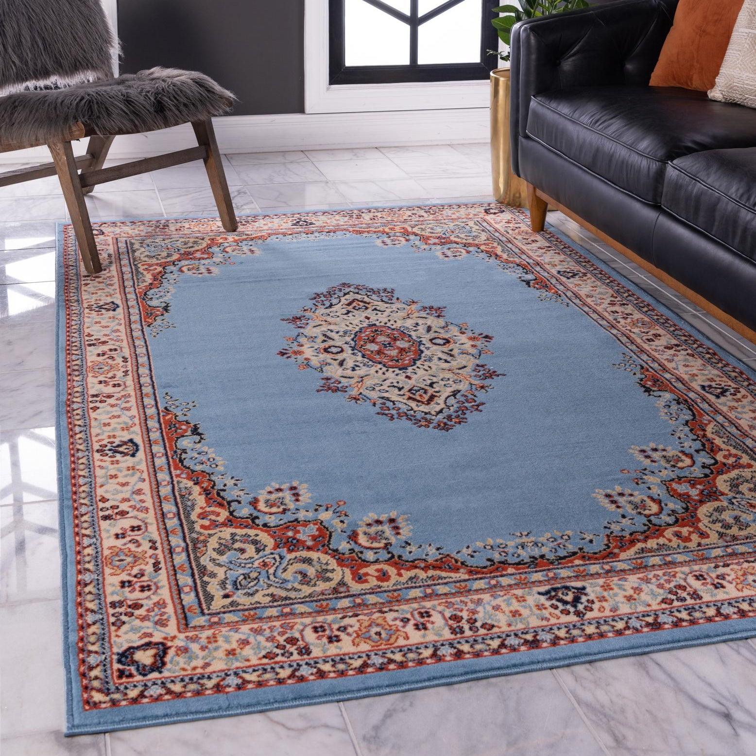 Unique Loom Reza Collection Area Rug - Washington (6' 1" x 9' Rectangle Light Blue/Cream)