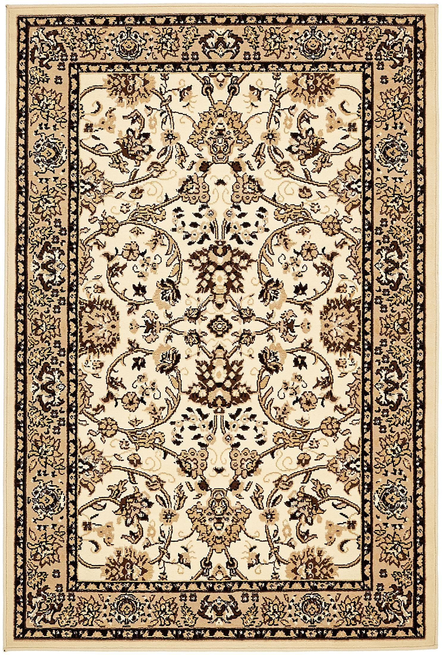 Ivory and Tan 4' x 6' Stain-Resistant Synthetic Area Rug