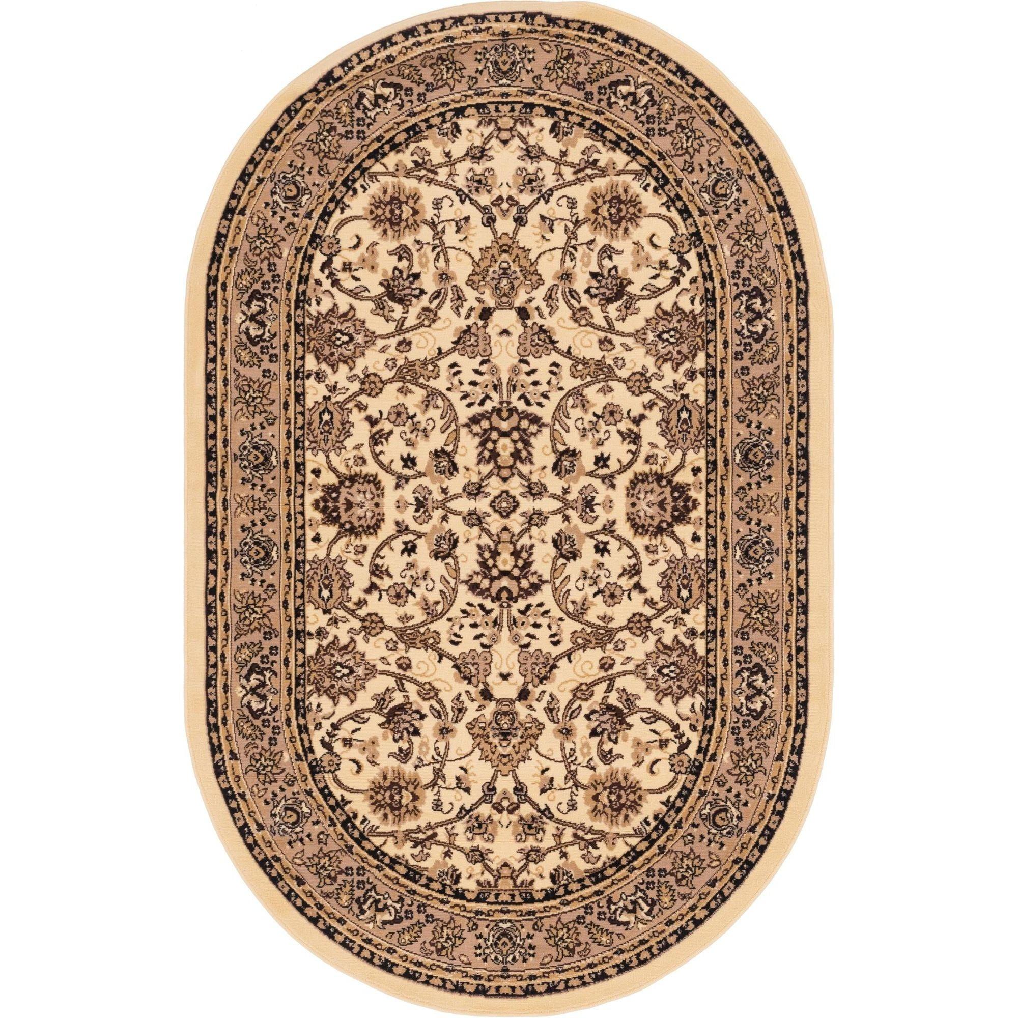 Ivory Tan Oval Transitional Easy-Care Area Rug