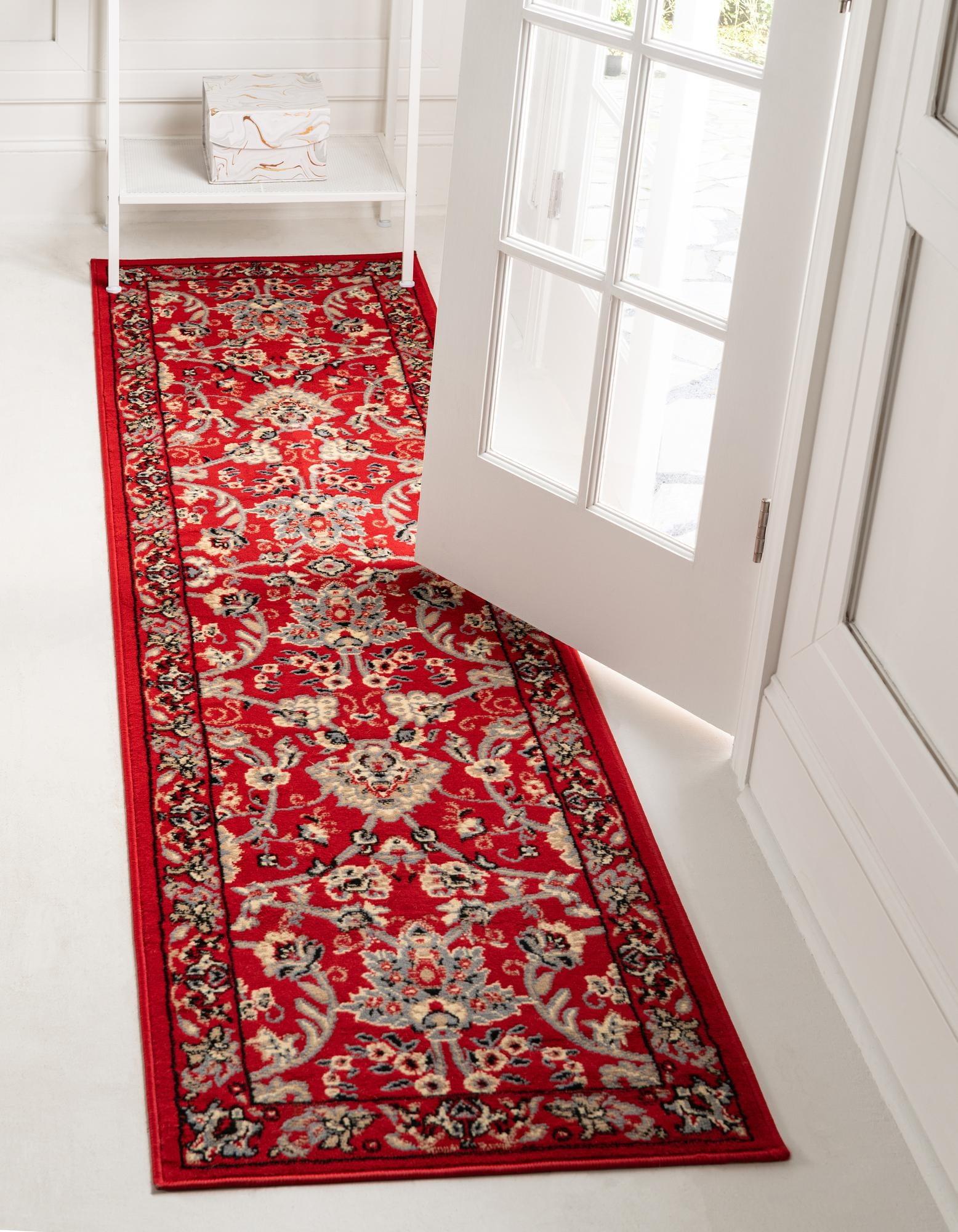 Red and Ivory Synthetic Washable Reversible Runner Rug