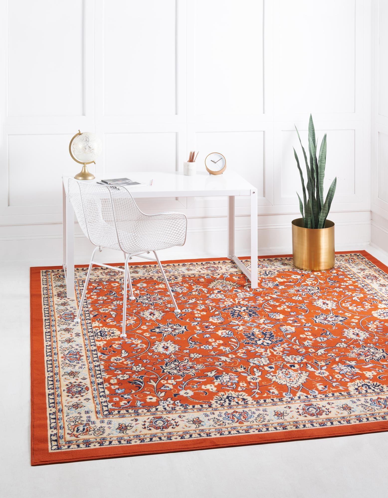 Terracotta and Ivory Square Synthetic Reversible Area Rug