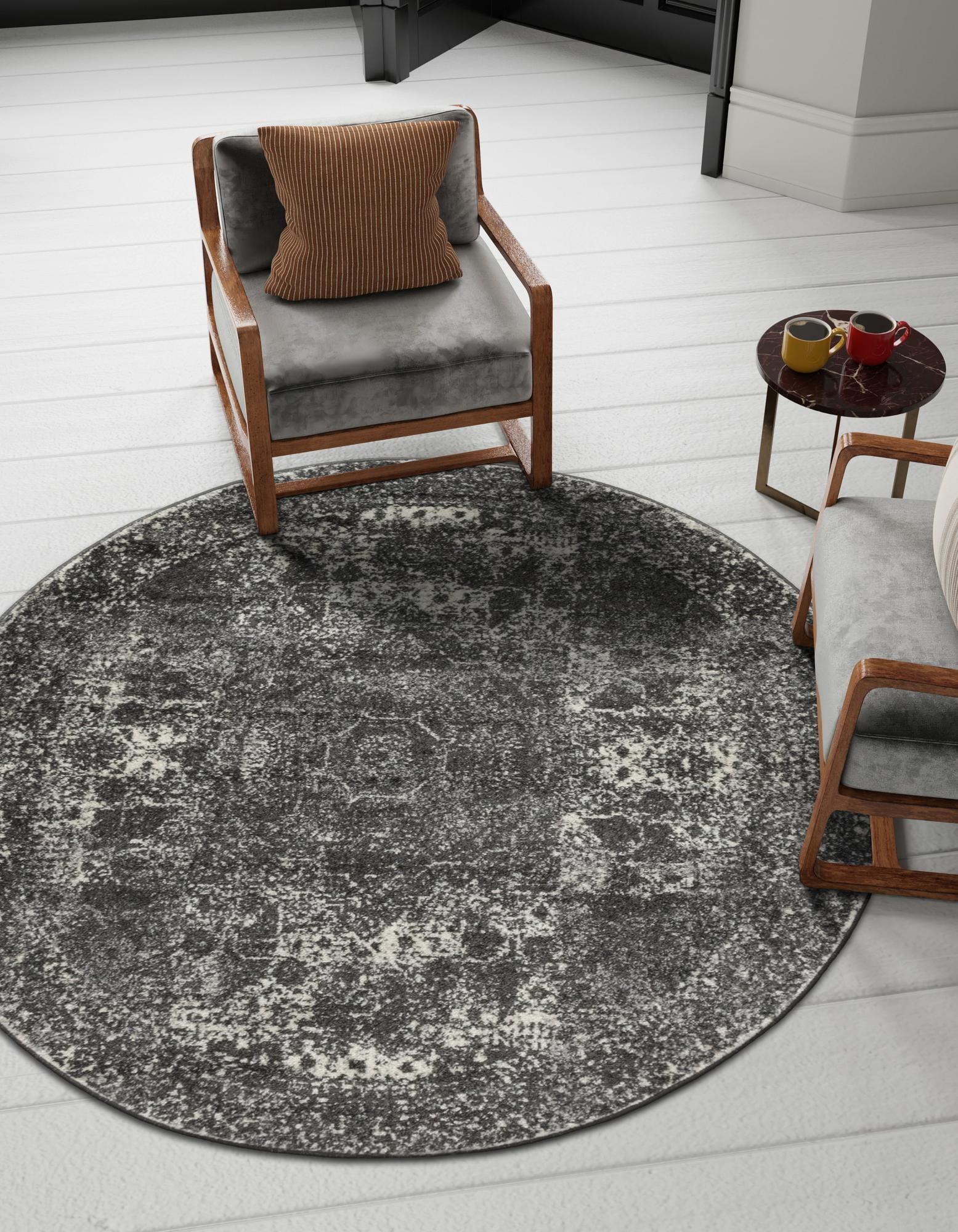 Unique Loom Bromley Collection Area Rug - Wells (3' Round Dark Gray/Gray)