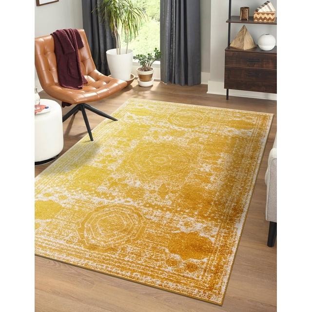 Unique Loom Bromley Collection Area Rug - Wells (6' 1" x 9' Rectangle Yellow/Ivory)