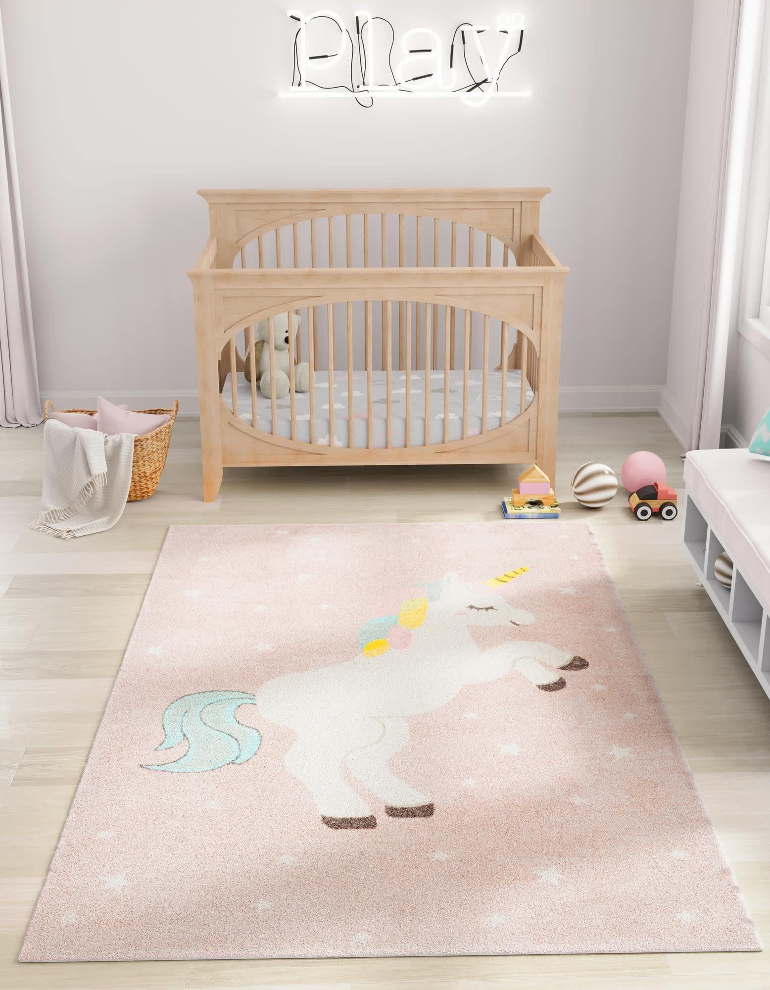 Unique Loom Whimsy Kids Collection Area Rug - Alicorn (5' 3" x 8' Rectangle Pink/Black)