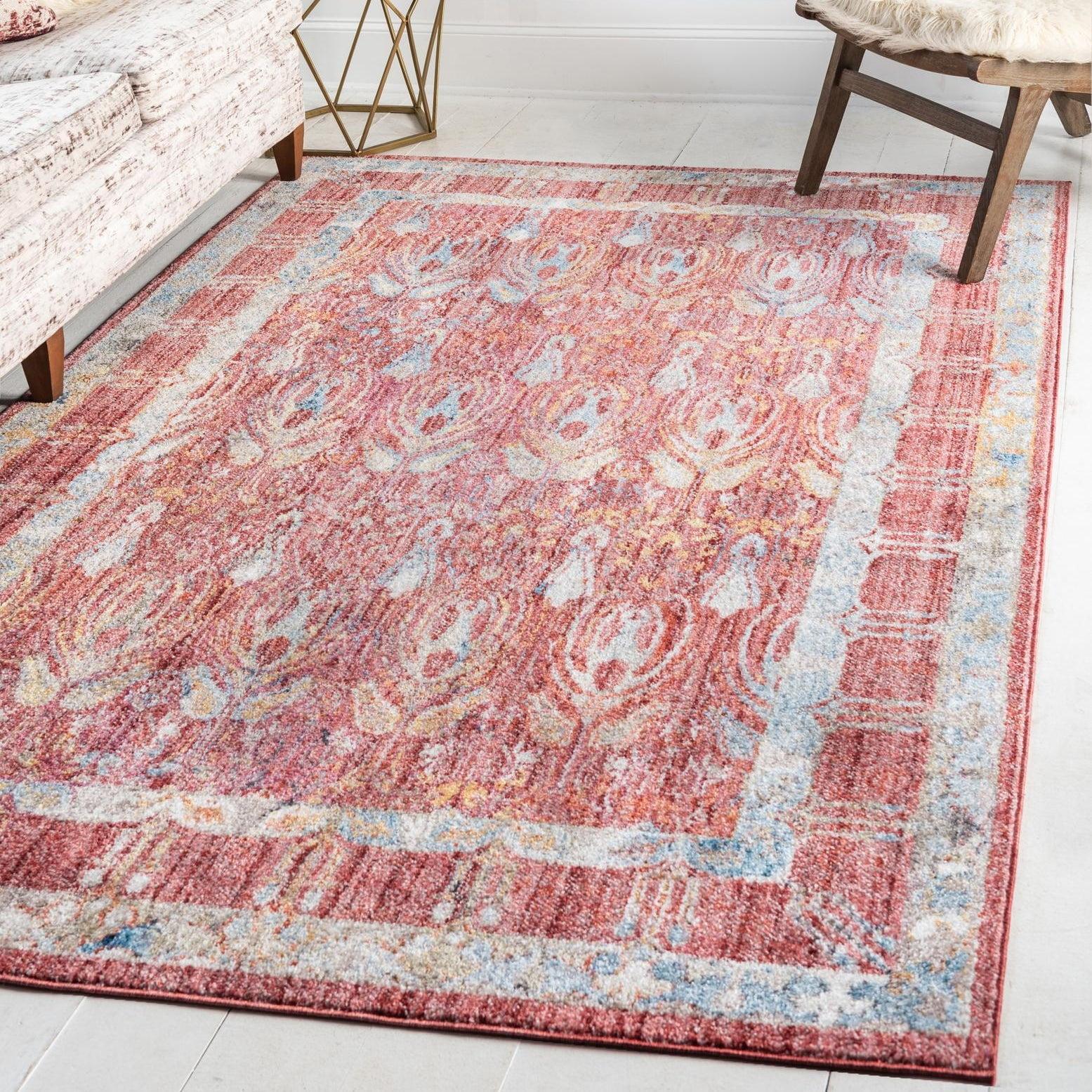 Brighton Vintage Flair Red Synthetic 2'2" x 3'1" Indoor Rug