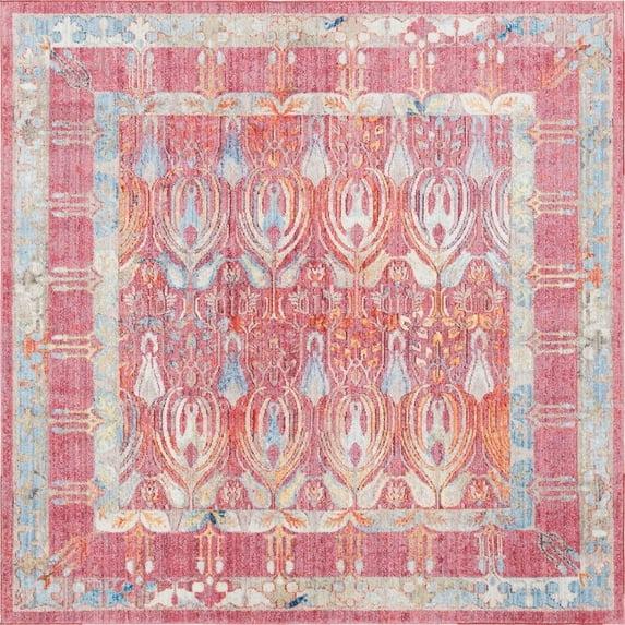 Unique Loom Williamsburg Brighton Rug Red/Beige 8' Square Border Bohemian Perfect For Dining Room Living Room Bed Room