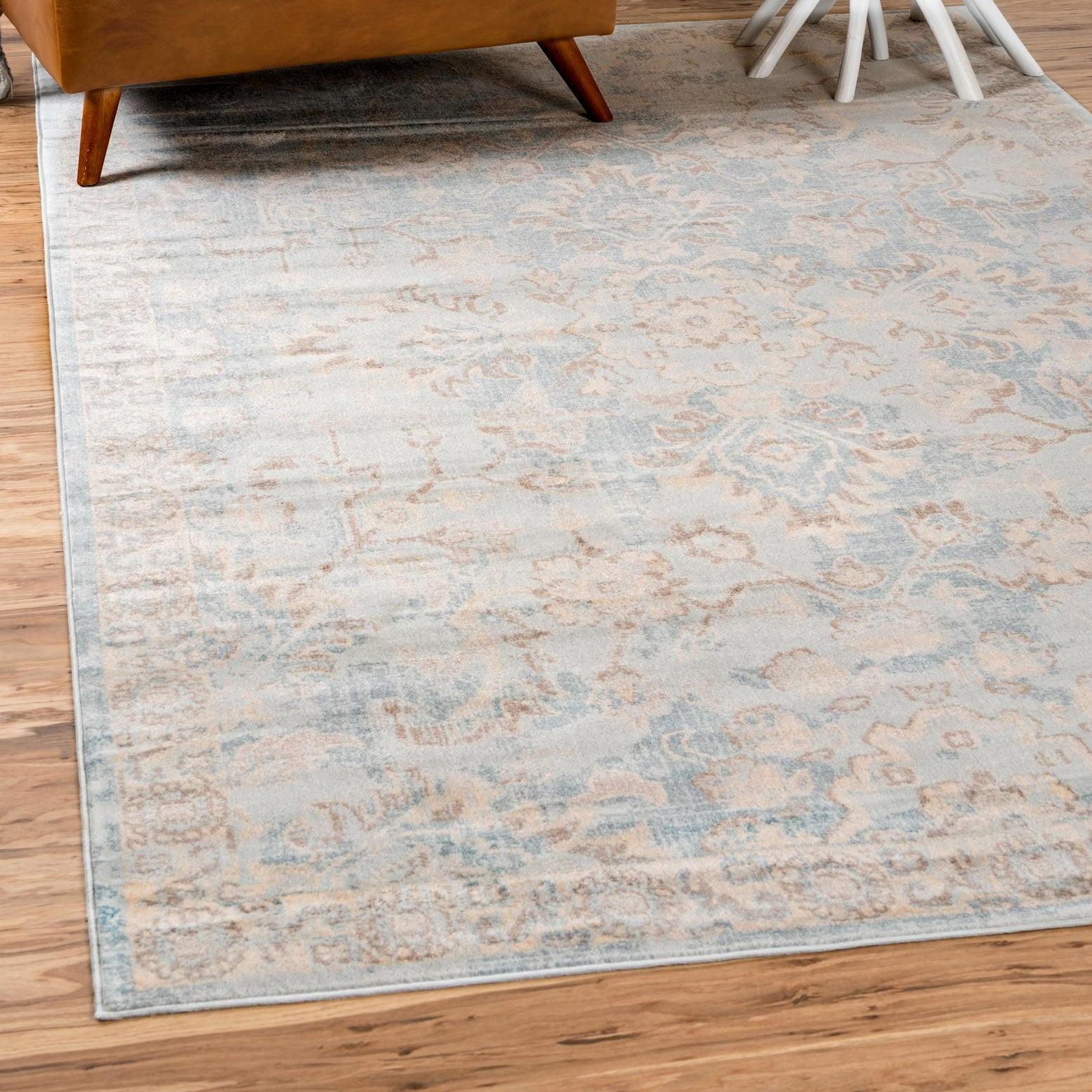 Serene Light Blue Floral 9' x 12' Handmade Synthetic Rug