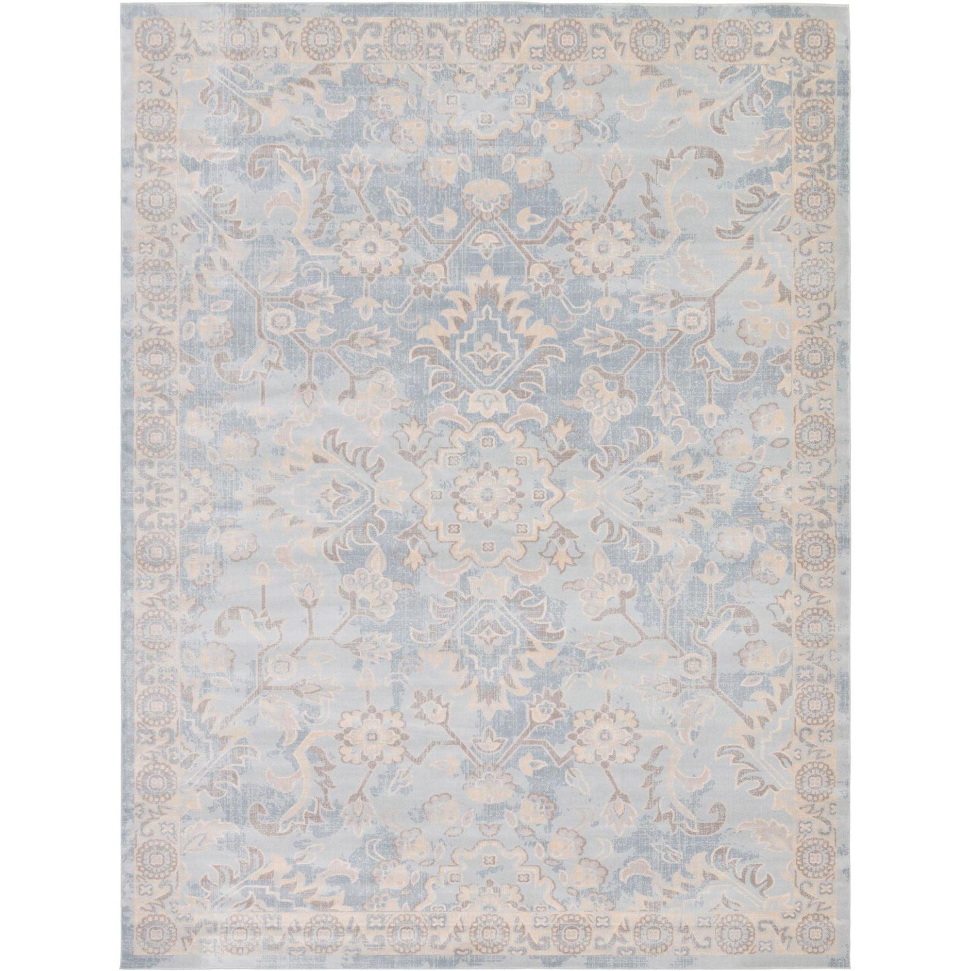 Serene Light Blue Floral 9' x 12' Handmade Synthetic Rug