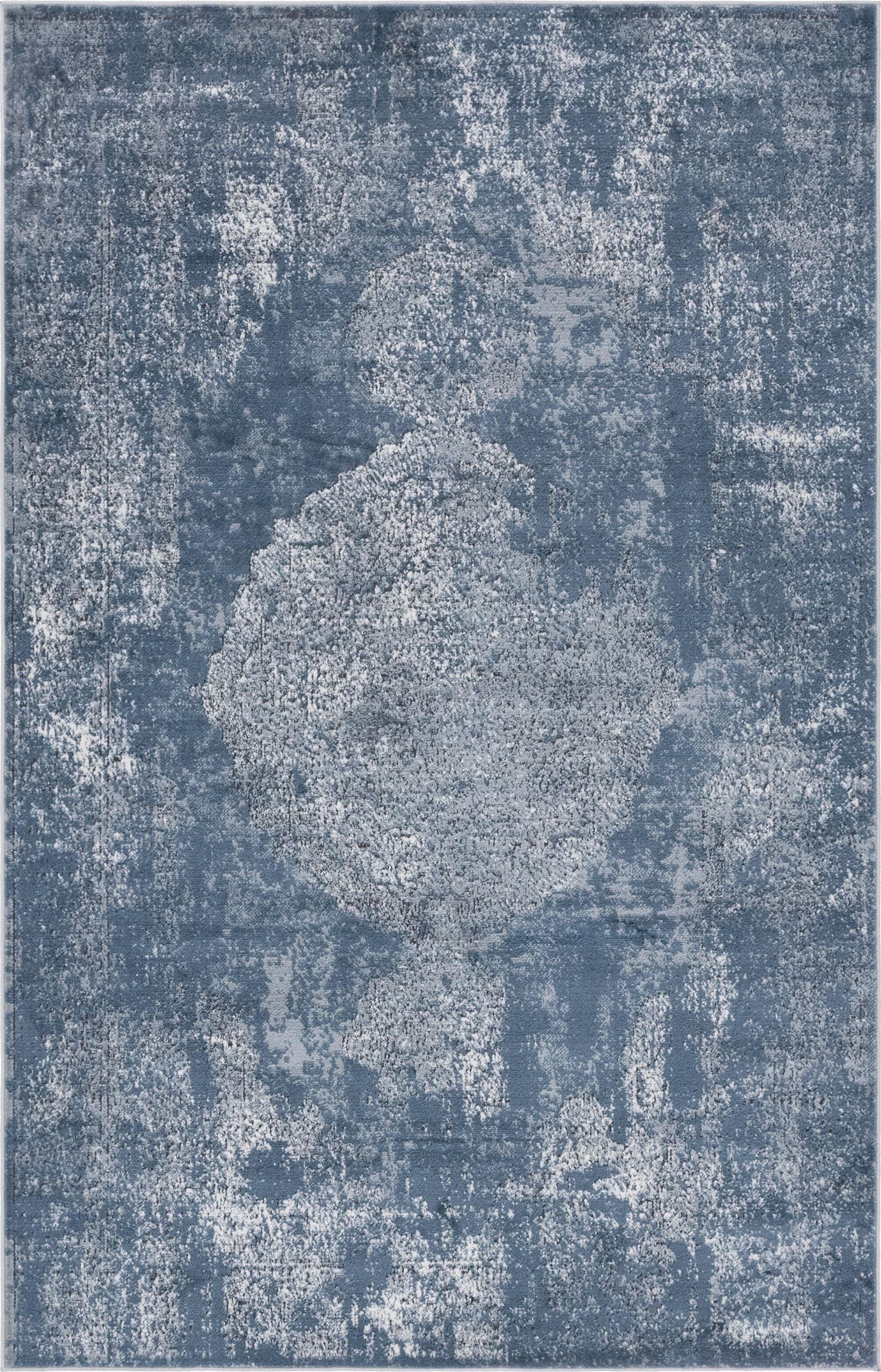 Blue and Ivory Geometric Stain-Resistant Area Rug