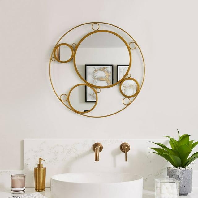 Mercer41 Hildebert Decorative 19.75-inch Round Frame Gold Modern Accent Mirror with 4 Glass Mirror Balls