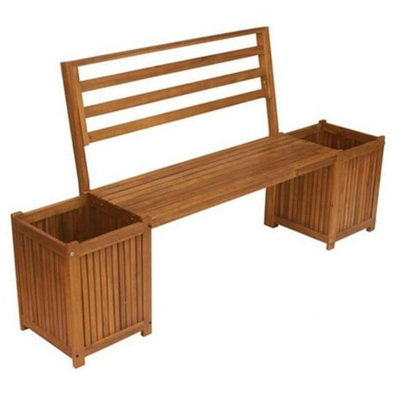 Leigh Country Multifunctional Durable Stained Finish Hardwood Bench with Planter Boxes, Hardware, and 350 Pound Weight Capacity, Tan