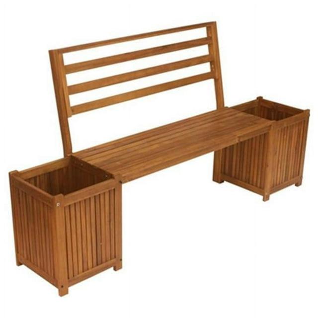 Leigh Country Multifunctional Durable Stained Finish Hardwood Bench with Planter Boxes, Hardware, and 350 Pound Weight Capacity, Tan