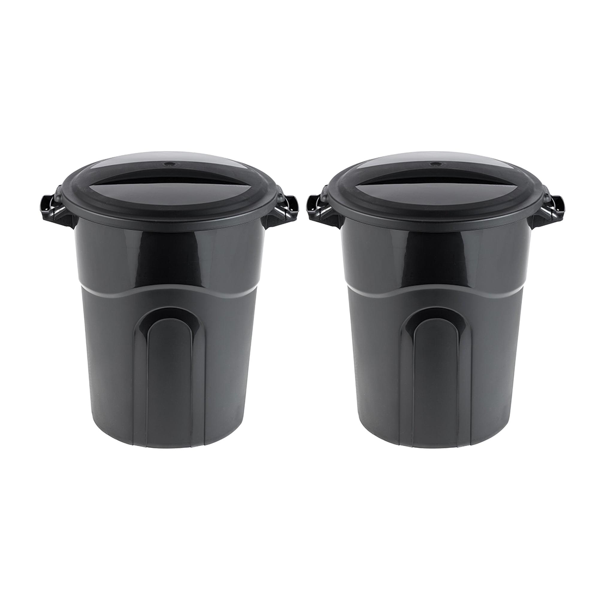 Black 20-Gallon Plastic Waste Containers with Click Lock Lids, 2-Pack