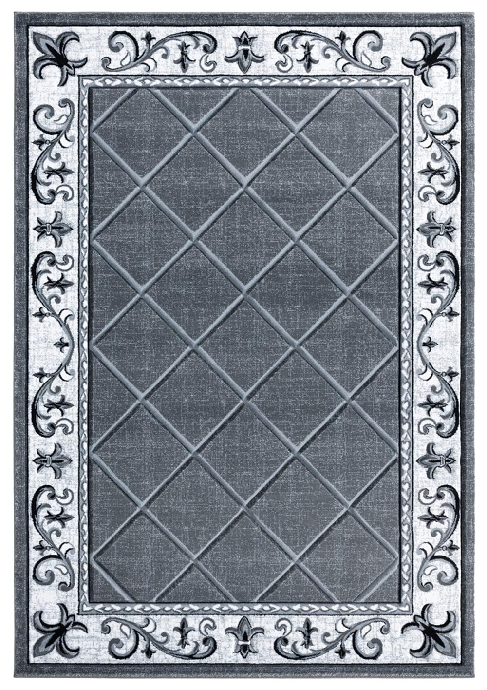 Gray and Ivory Trellis Synthetic Rectangular Area Rug