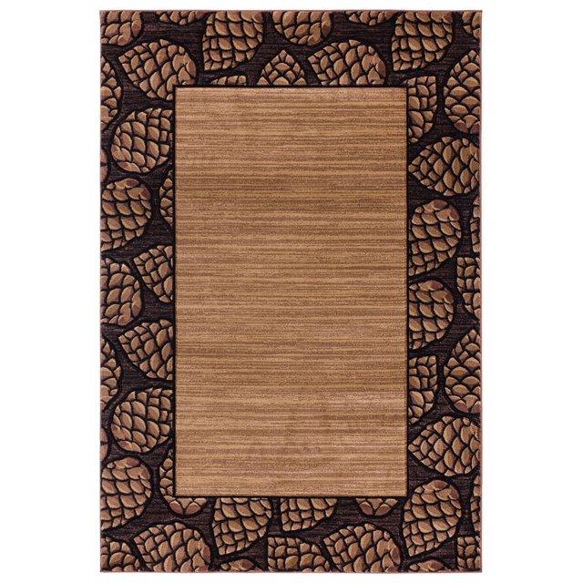 Designer Home Woodlands Area Rug 2055 41026 Pine Border Beige Lined Acorns 1' 10" x 2' 8" Rectangle